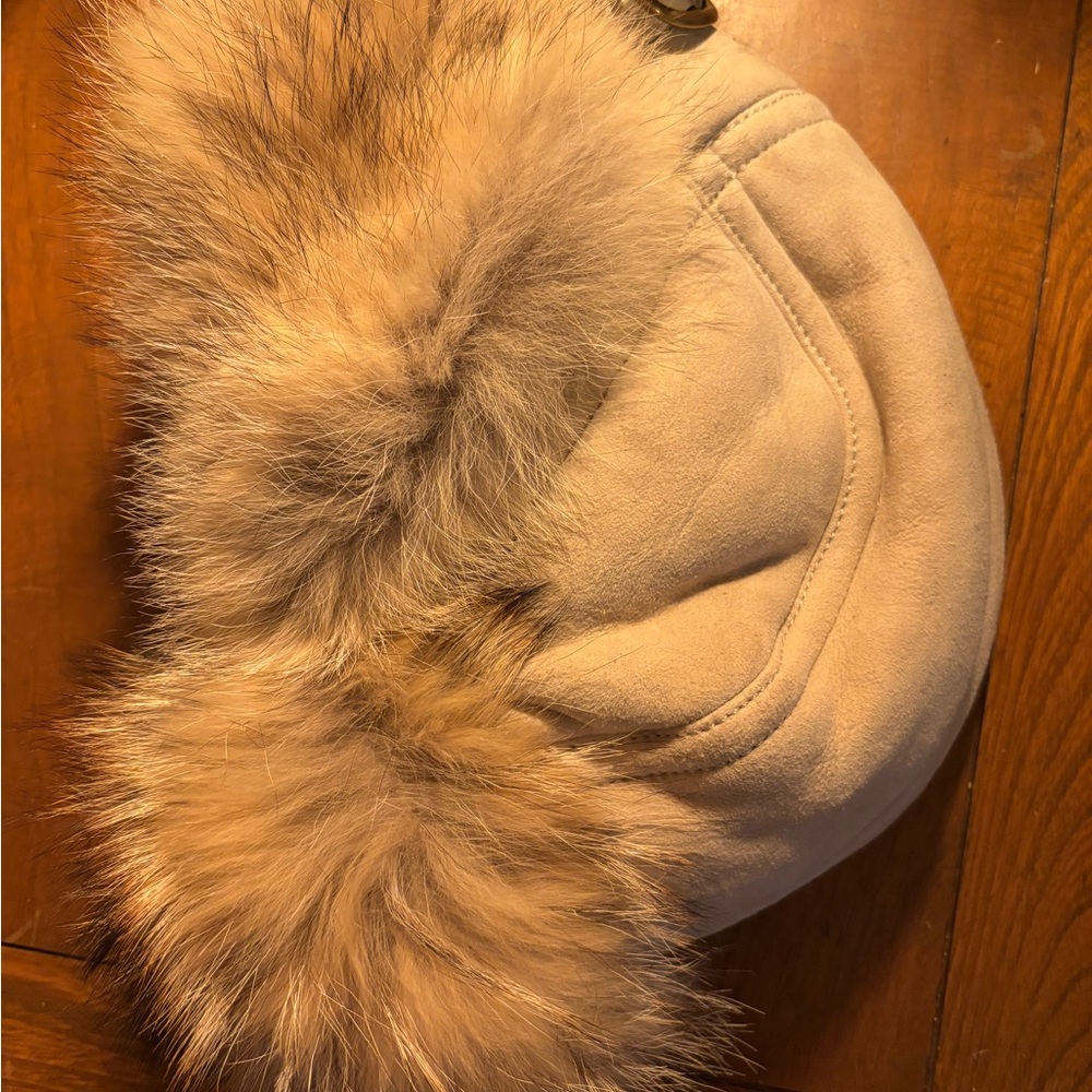 Coach Shearling Hat with real Fox Fur Trim